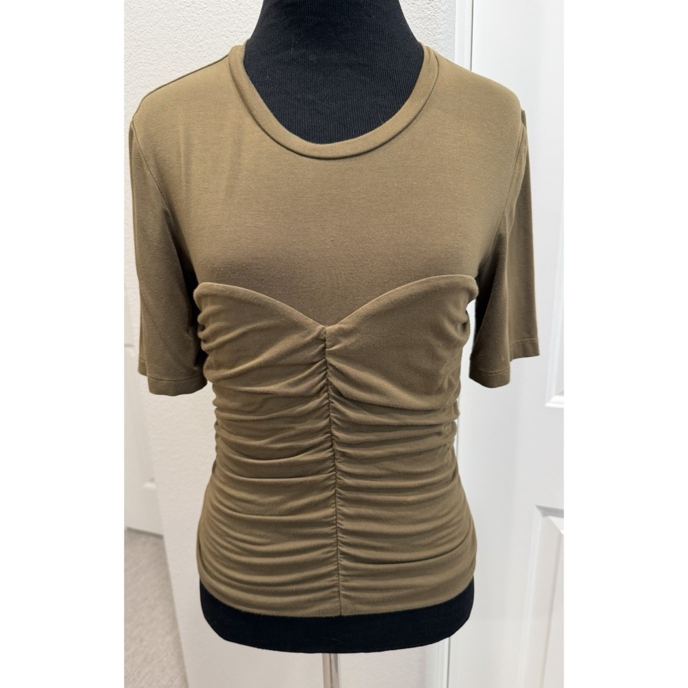 $165 Jonathan Simkhai Women's Green Tansy Ruched Stretch Jersey Top Size S